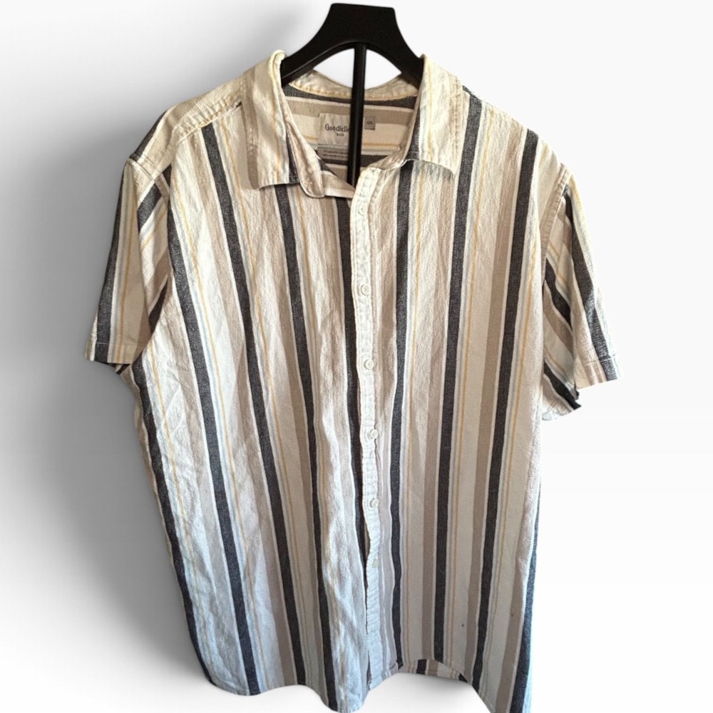 Goodfellow & Co Mens XXL Striped Short Sleeve Button Down Shirt Cream Tan Grey